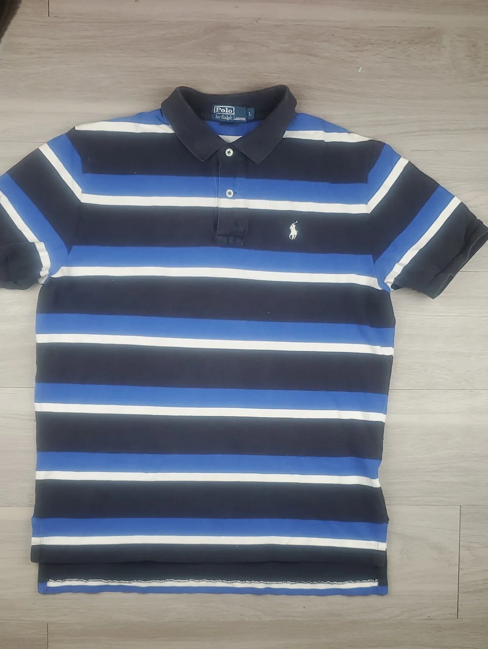 Polo Ralph Lauren Blue Black White Striped Polo Shirt Men's Large Cotton